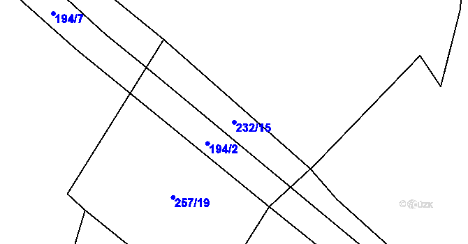 Parcela st. 232/15 v KÚ Třtěno, Katastrální mapa
