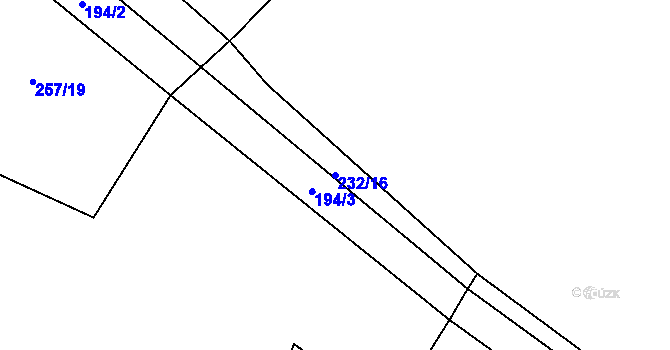 Parcela st. 232/16 v KÚ Třtěno, Katastrální mapa