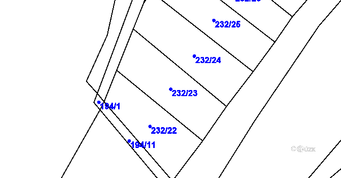 Parcela st. 232/23 v KÚ Třtěno, Katastrální mapa