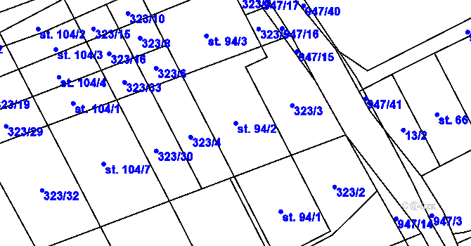Parcela st. 94/2 v KÚ Dvorce u Tučap, Katastrální mapa