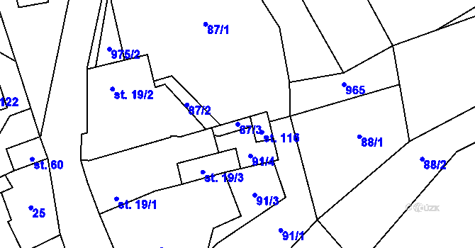 Parcela st. 87/3 v KÚ Dvorce u Tučap, Katastrální mapa