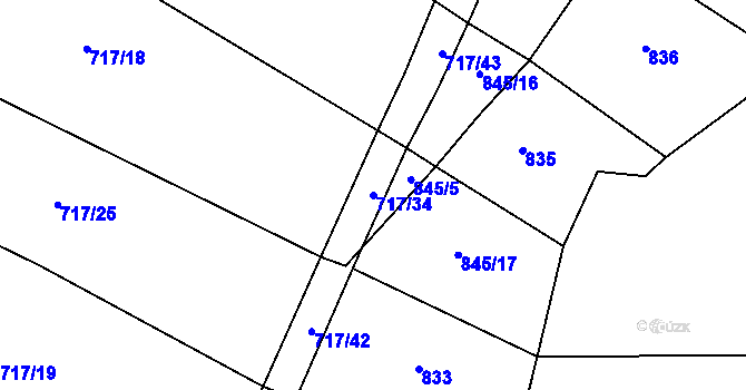 Parcela st. 717/34 v KÚ Dvorce u Tučap, Katastrální mapa