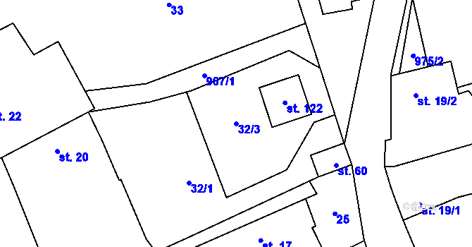 Parcela st. 32/3 v KÚ Dvorce u Tučap, Katastrální mapa