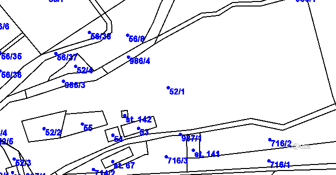 Parcela st. 52/1 v KÚ Tučapy u Soběslavi, Katastrální mapa