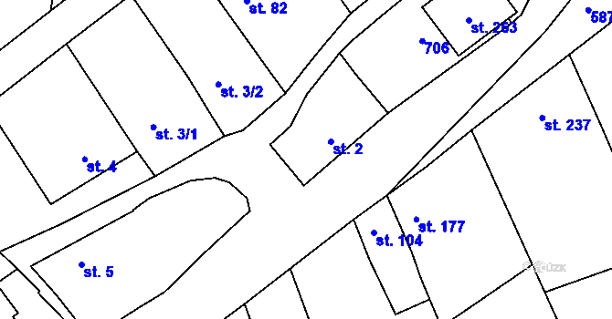Parcela st. 2 v KÚ Tučapy u Holešova, Katastrální mapa