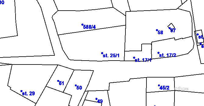 Parcela st. 25/1 v KÚ Tučapy u Holešova, Katastrální mapa