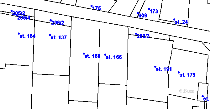 Parcela st. 166 v KÚ Tučapy u Holešova, Katastrální mapa