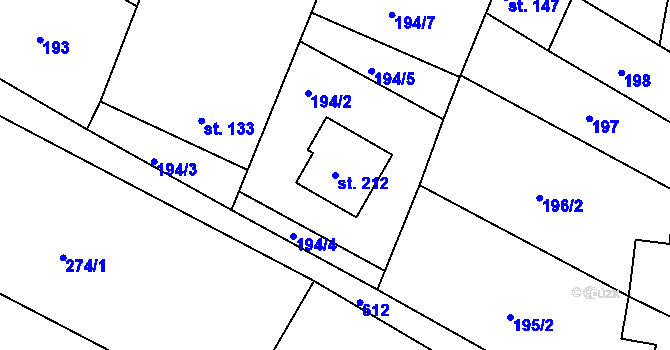 Parcela st. 212 v KÚ Tučapy u Holešova, Katastrální mapa