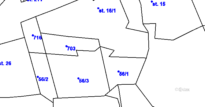 Parcela st. 56/1 v KÚ Tučapy u Holešova, Katastrální mapa