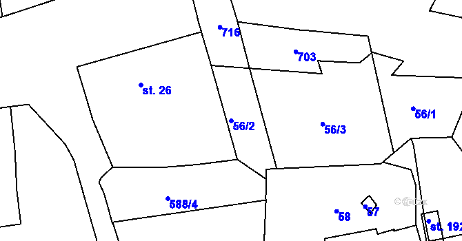 Parcela st. 56/2 v KÚ Tučapy u Holešova, Katastrální mapa