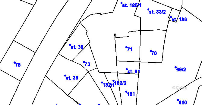 Parcela st. 72 v KÚ Tučapy u Holešova, Katastrální mapa