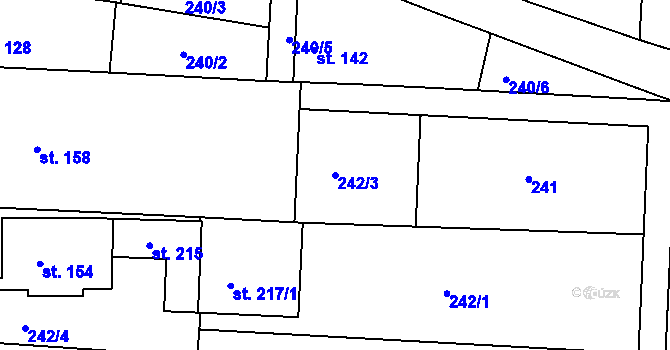 Parcela st. 242/3 v KÚ Tučapy u Holešova, Katastrální mapa