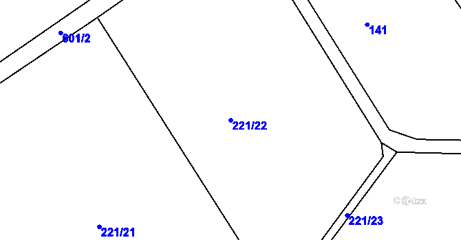 Parcela st. 221/22 v KÚ Tučapy u Holešova, Katastrální mapa