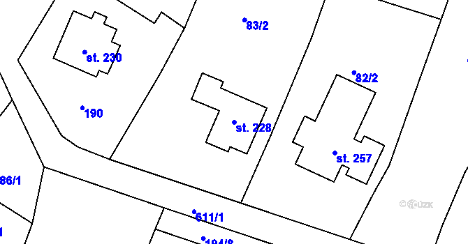 Parcela st. 228 v KÚ Tučapy u Holešova, Katastrální mapa