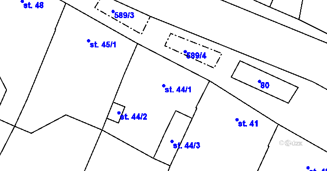 Parcela st. 44/1 v KÚ Tučapy u Holešova, Katastrální mapa