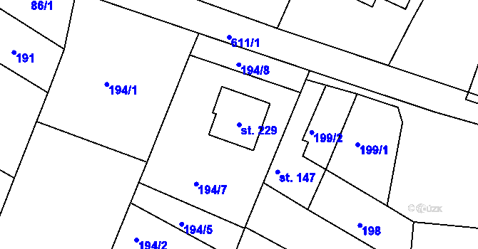 Parcela st. 229 v KÚ Tučapy u Holešova, Katastrální mapa