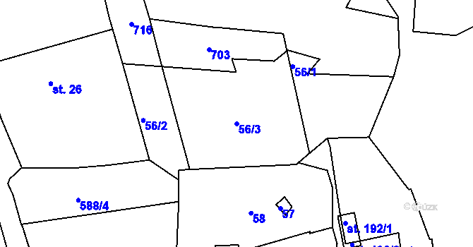 Parcela st. 56/3 v KÚ Tučapy u Holešova, Katastrální mapa