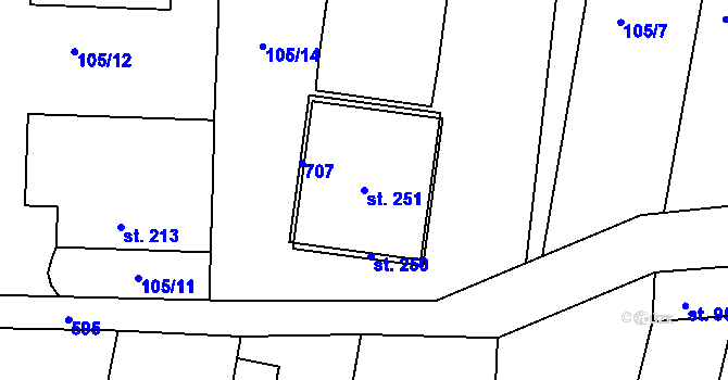 Parcela st. 251 v KÚ Tučapy u Holešova, Katastrální mapa