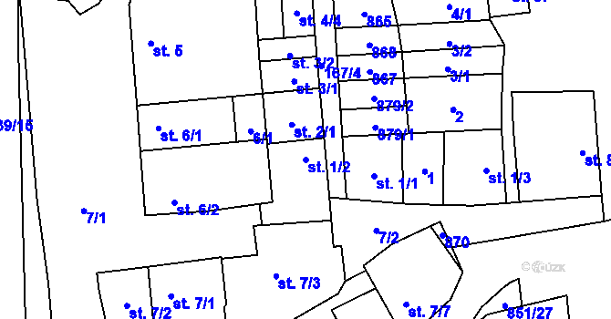 Parcela st. 1/2 v KÚ Tučapy, Katastrální mapa