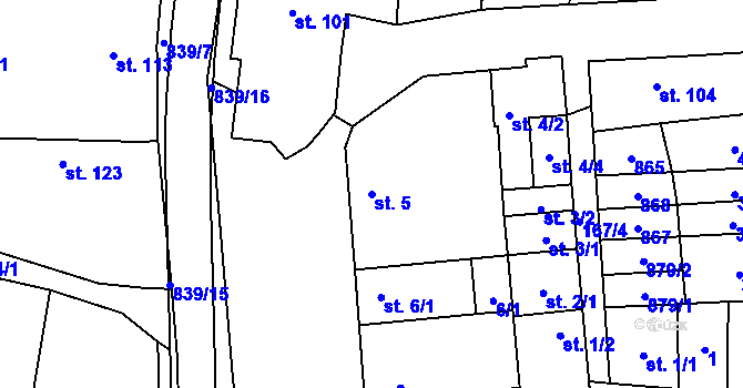 Parcela st. 5 v KÚ Tučapy, Katastrální mapa
