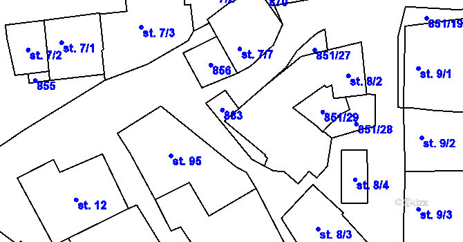 Parcela st. 7/5 v KÚ Tučapy, Katastrální mapa