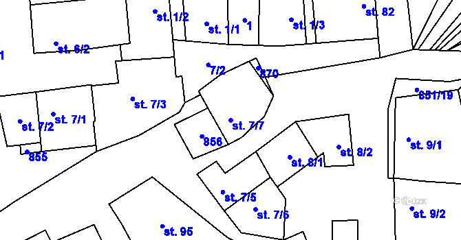 Parcela st. 7/7 v KÚ Tučapy, Katastrální mapa