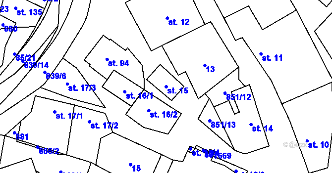 Parcela st. 15 v KÚ Tučapy, Katastrální mapa