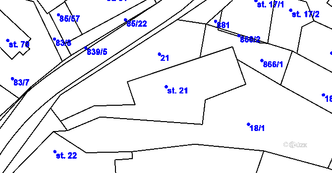 Parcela st. 21 v KÚ Tučapy, Katastrální mapa