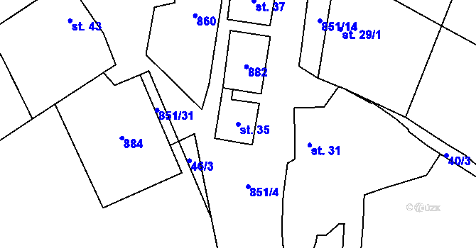 Parcela st. 35 v KÚ Tučapy, Katastrální mapa