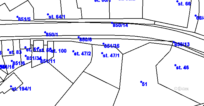 Parcela st. 47/1 v KÚ Tučapy, Katastrální mapa