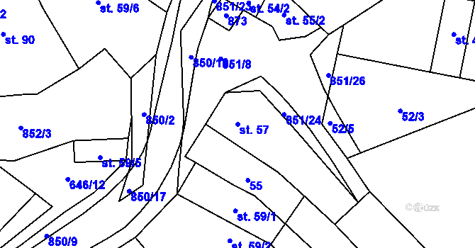 Parcela st. 57 v KÚ Tučapy, Katastrální mapa