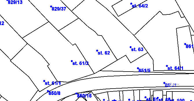 Parcela st. 62 v KÚ Tučapy, Katastrální mapa