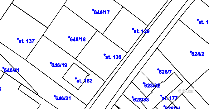 Parcela st. 136 v KÚ Tučapy, Katastrální mapa