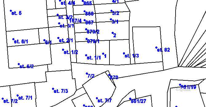 Parcela st. 1 v KÚ Tučapy, Katastrální mapa