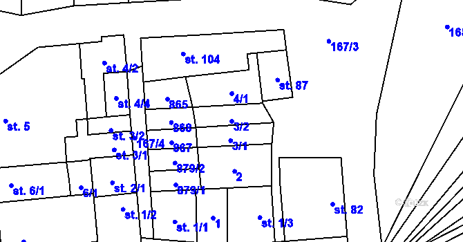 Parcela st. 3/2 v KÚ Tučapy, Katastrální mapa
