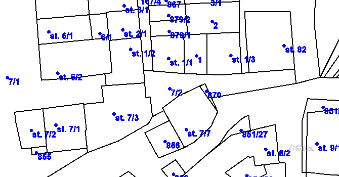 Parcela st. 7/2 v KÚ Tučapy, Katastrální mapa