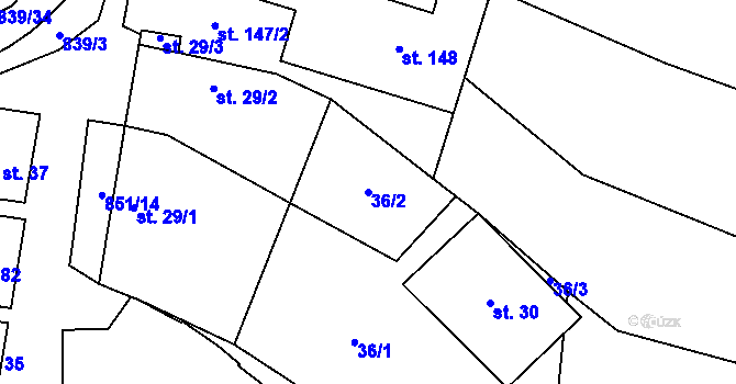 Parcela st. 36/2 v KÚ Tučapy, Katastrální mapa