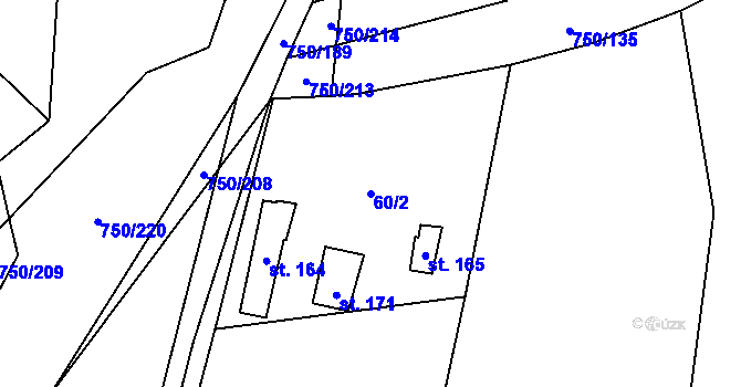 Parcela st. 60/2 v KÚ Tučapy, Katastrální mapa