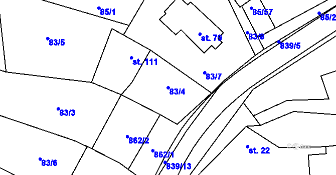 Parcela st. 83/4 v KÚ Tučapy, Katastrální mapa