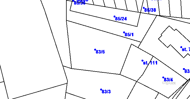 Parcela st. 83/5 v KÚ Tučapy, Katastrální mapa