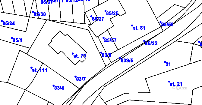 Parcela st. 83/8 v KÚ Tučapy, Katastrální mapa