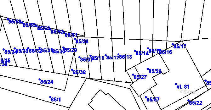 Parcela st. 85/12 v KÚ Tučapy, Katastrální mapa