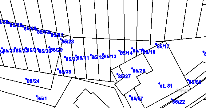 Parcela st. 85/13 v KÚ Tučapy, Katastrální mapa