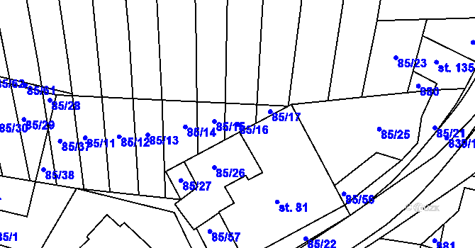 Parcela st. 85/16 v KÚ Tučapy, Katastrální mapa