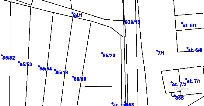 Parcela st. 85/20 v KÚ Tučapy, Katastrální mapa