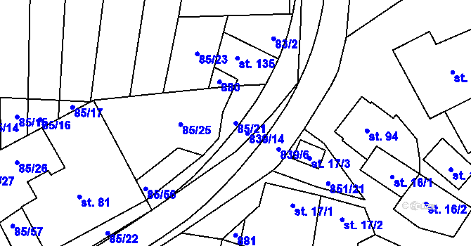 Parcela st. 85/21 v KÚ Tučapy, Katastrální mapa