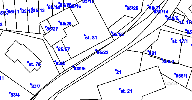 Parcela st. 85/22 v KÚ Tučapy, Katastrální mapa