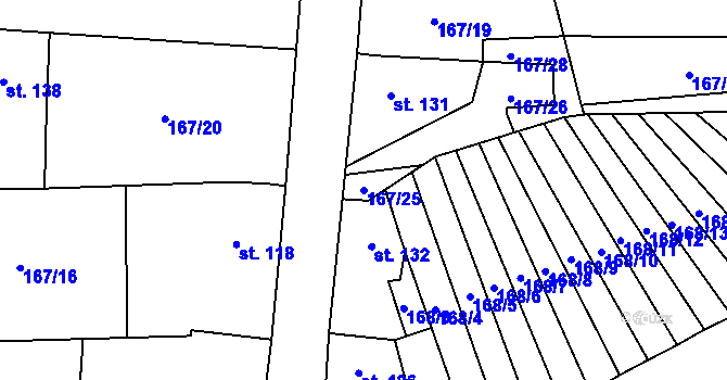 Parcela st. 167/25 v KÚ Tučapy, Katastrální mapa