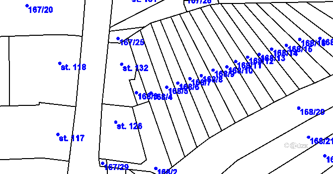 Parcela st. 168/5 v KÚ Tučapy, Katastrální mapa
