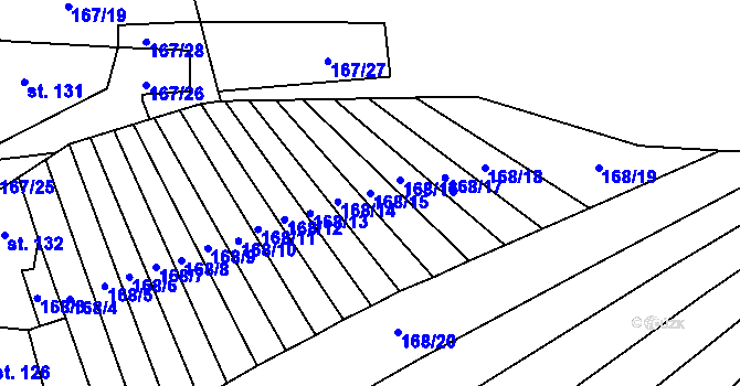 Parcela st. 168/15 v KÚ Tučapy, Katastrální mapa